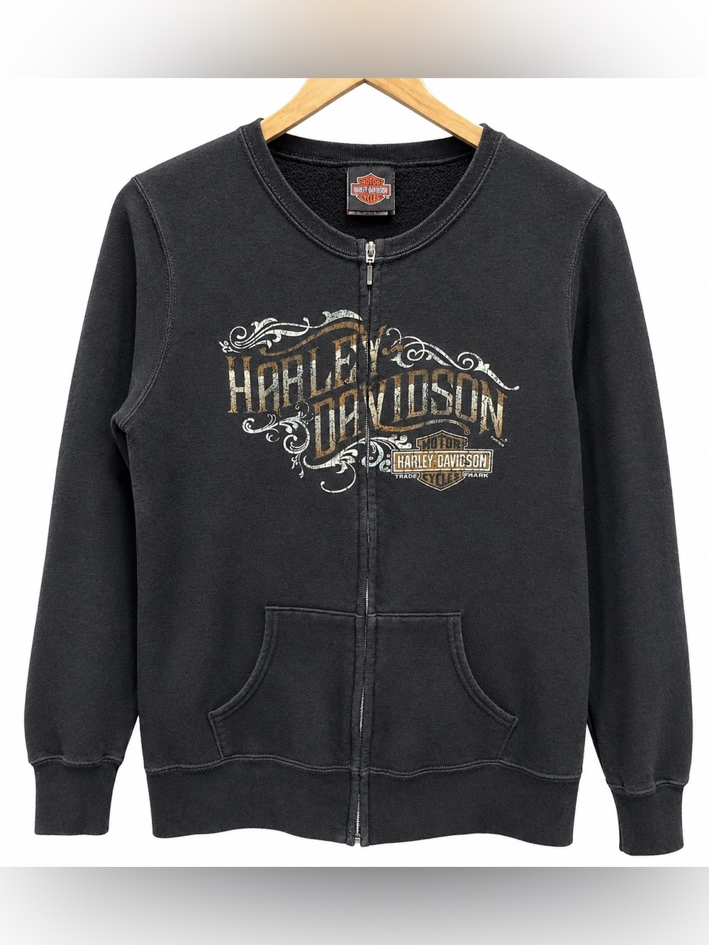 Harley Davidson Full Zip Sweatshirt Jacket Black Distressed Graphic El Paso